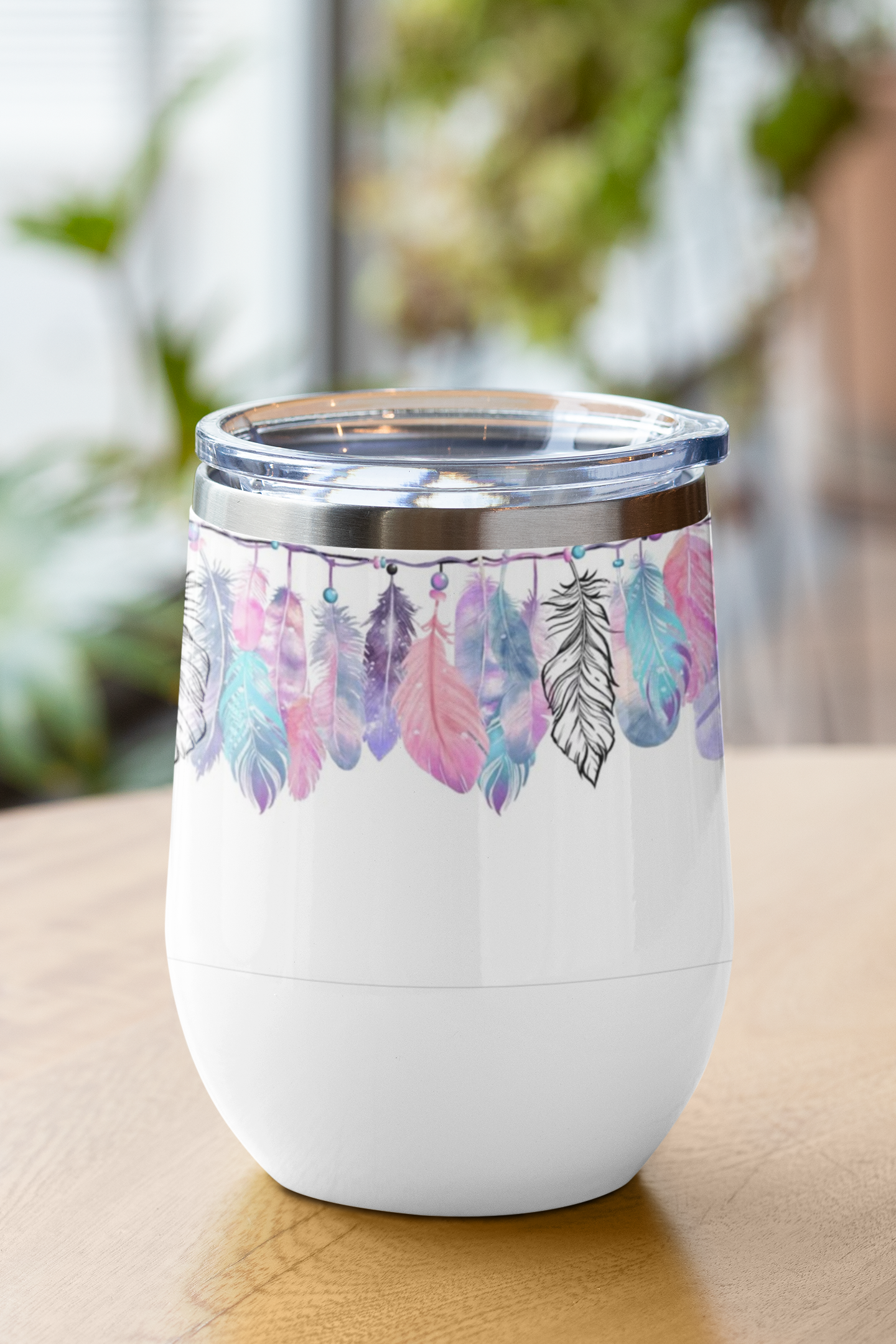 Pastel Feathers Wine Tumbler